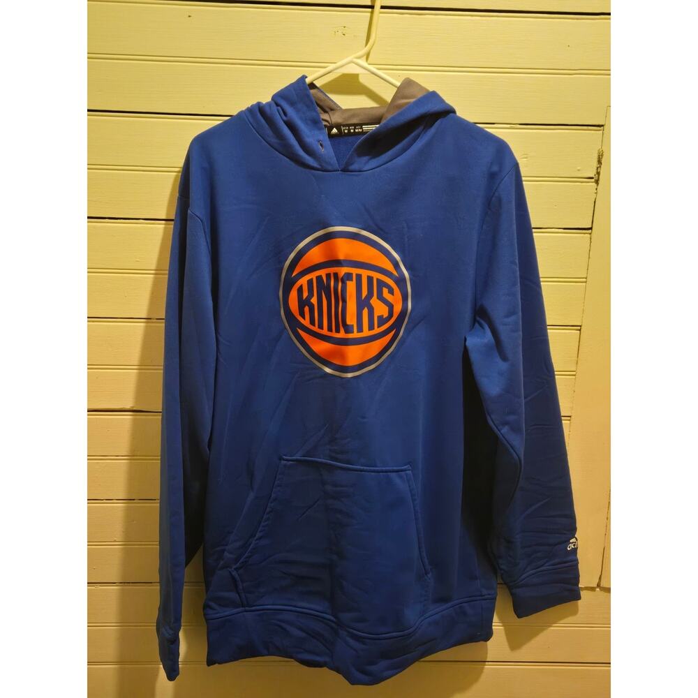 Adidas Hoodie Mens M New York Knicks Royal Blue Climawarm Pullover Kangaroo
